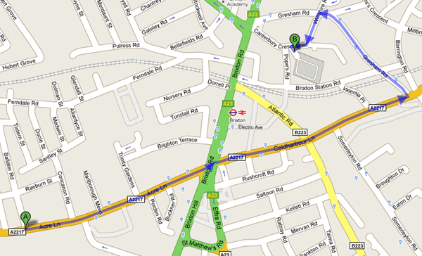 Route from Orbital to the multi-story in Canterbury Crescent